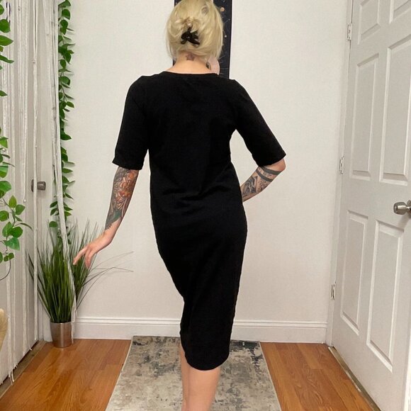 Monrow Mommy Jersey Lace-Up Midi Dress Short Sleeve Size L Black - Picture 12 of 16